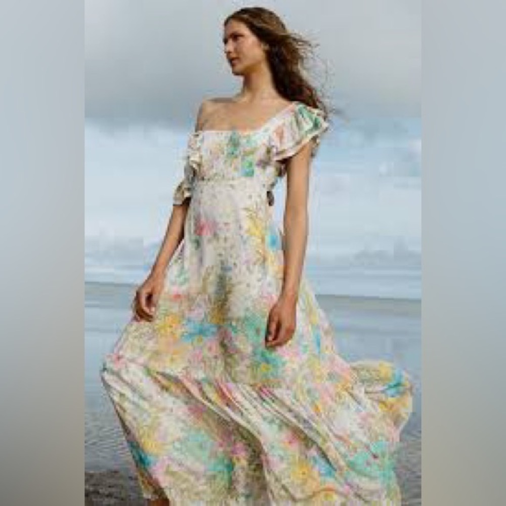 Spell Lei Lei frill maxi dress in cream floral NWT size small.